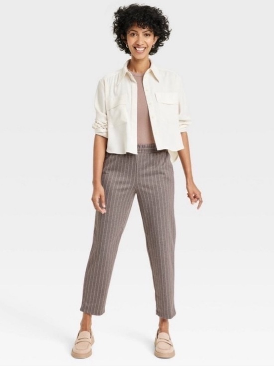 a new day Pants - A New Day Taupe Pinstripe High Rise Tapered Ankle Pants Large NWT